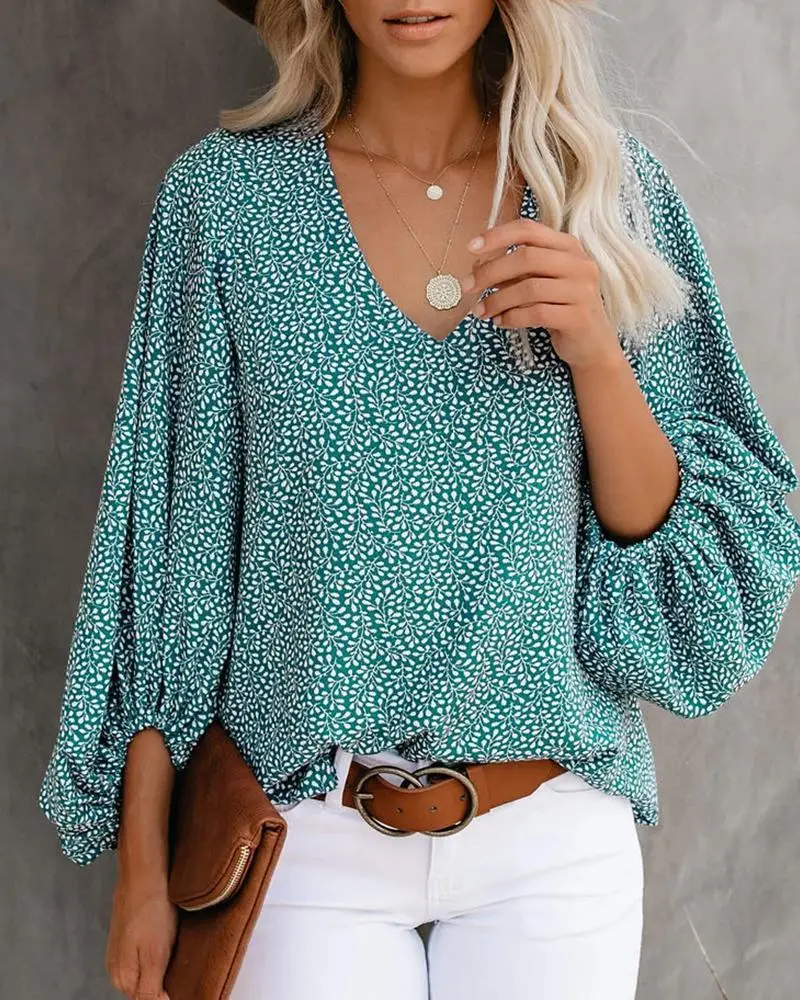 Frauen V-ausschnitt Tie Dye Leopard Print Bluse Shirts Casual Langarm Lose Pullover Bluse Tops BNS-H6651_voghion.com