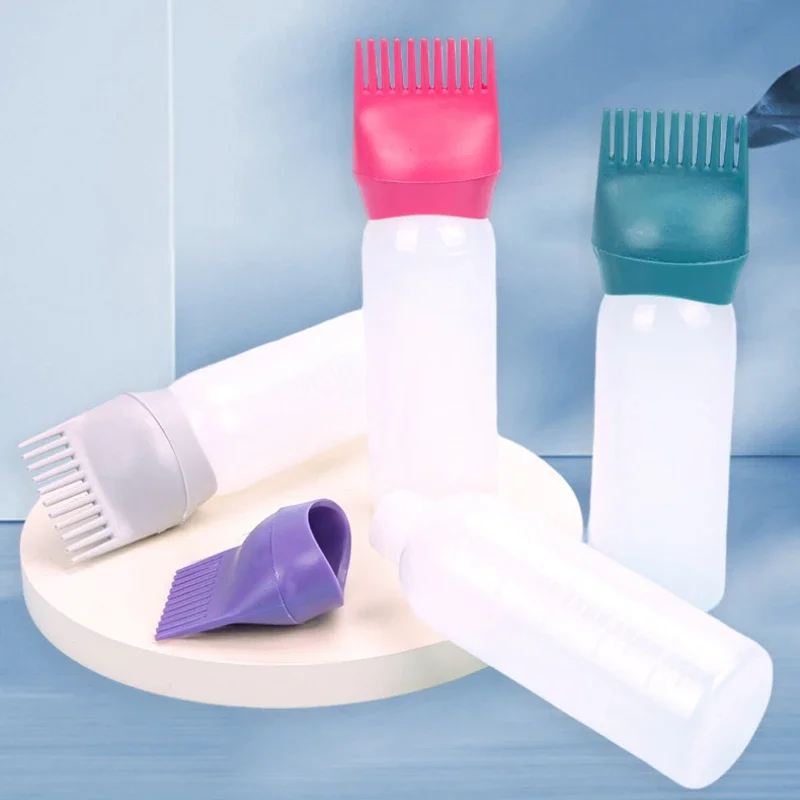 Hair Oil Applicator Bottle Hairdressing Shampoo Bottle Hair Dye Refillable Comb Roots Massage Comb 5 Colors