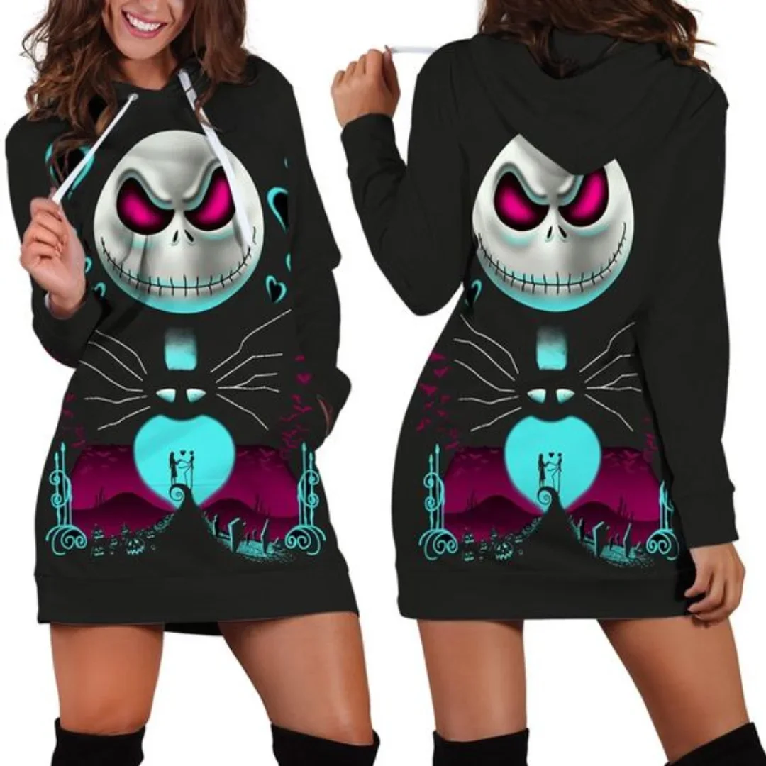 Jack Skellington Hoodie Dress Sweater Fashion Disney Dress Sweatshirt Dress 3d Allover Printed Hoodie for Women 4