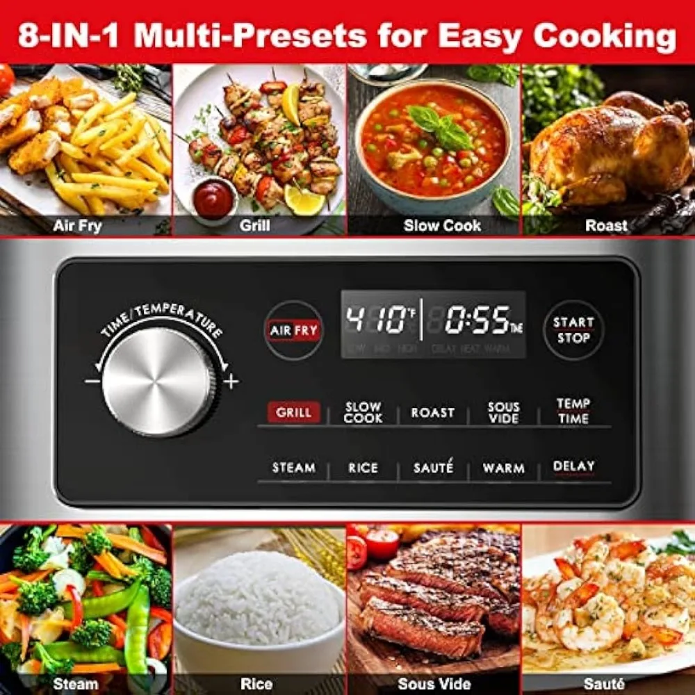 Galanz 8-in-1 Multi Cooker with Air Fry, Sous Vide, Rice, Sauté, Slow Cook, Steam,Roast, & Grill - Removable 8 QT Cooking Bowl 3