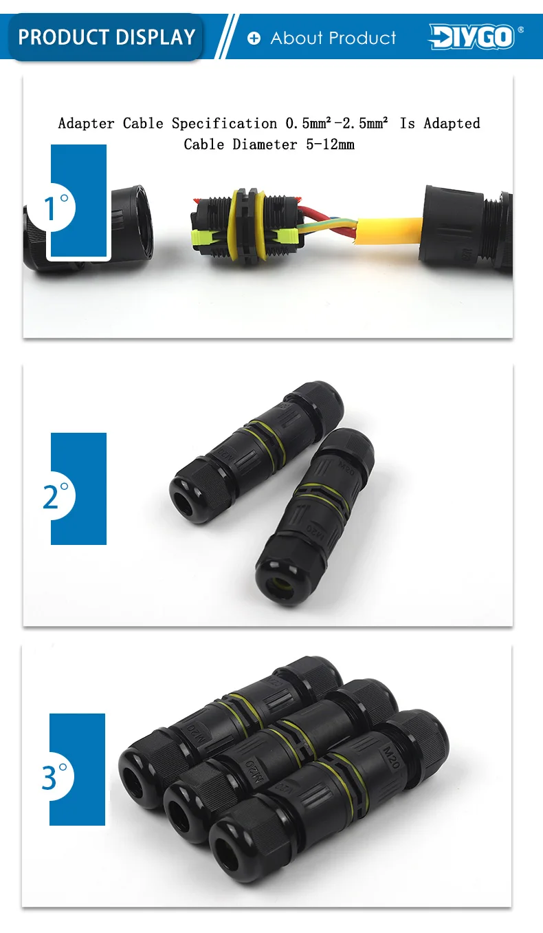 M20-2/3P wasserdichter Steckverbinder 5–12 mm Push-In mit Hebel-Spleißanschluss, Schnellanschluss, Anschlussdose, IP68, Außendraht-Stecker – Detail 6