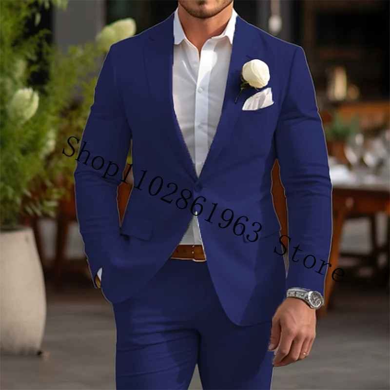 Handsome Casual 2 Pieces Suits For Men Wedding Tuxedos Blazer Groomsmen Bridegroom Tuxedos Jacket Pants Costume Homme Mariage
