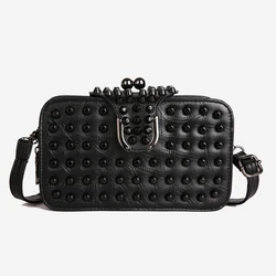 Elegant Studded Luxury Leather Women's Crossbody Bag with Shoulder Strap - 23cmX7cmX13cm (Horizontal Bar)
