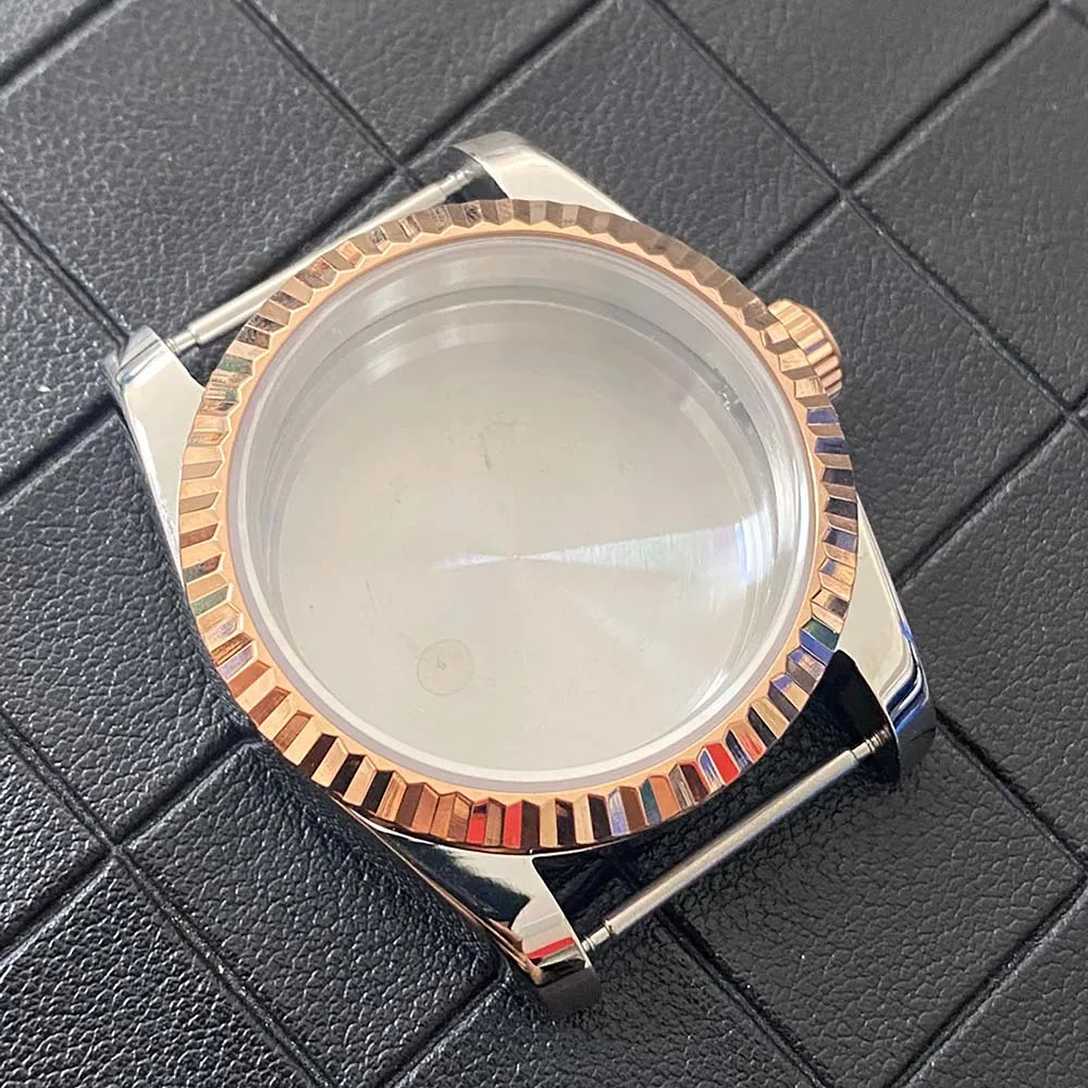 NH35 Case 36mm Rose Gold Dense/Transparent Bottom Sapphire Mirror Waterproof Watch Case for NH35 NH36 4R Movement Watch Parts