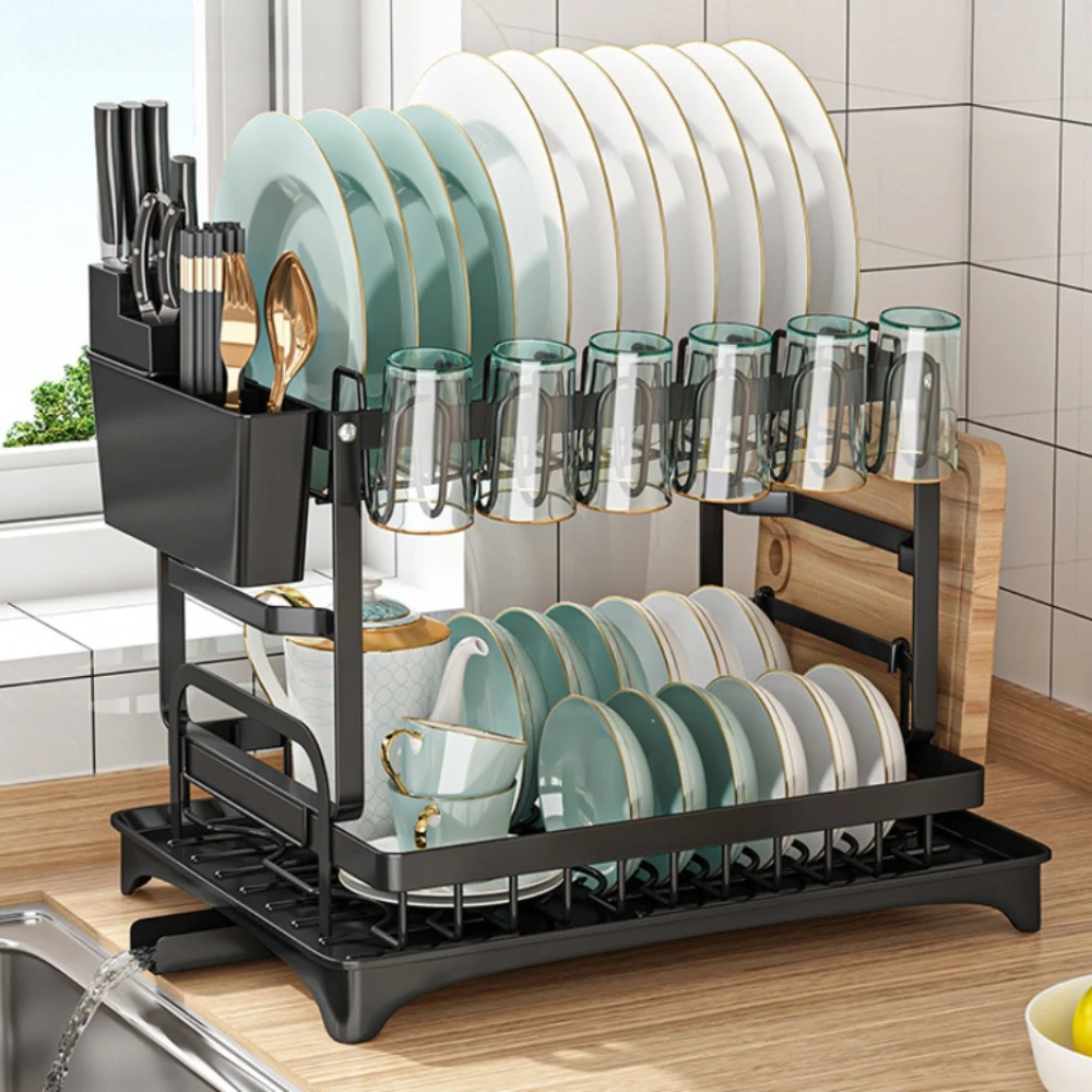 Bowl Drain Rack Household Draining Shelves Double Layers Countertop Organizer Shelf Portable Kitchen Tableware Drainage Racks