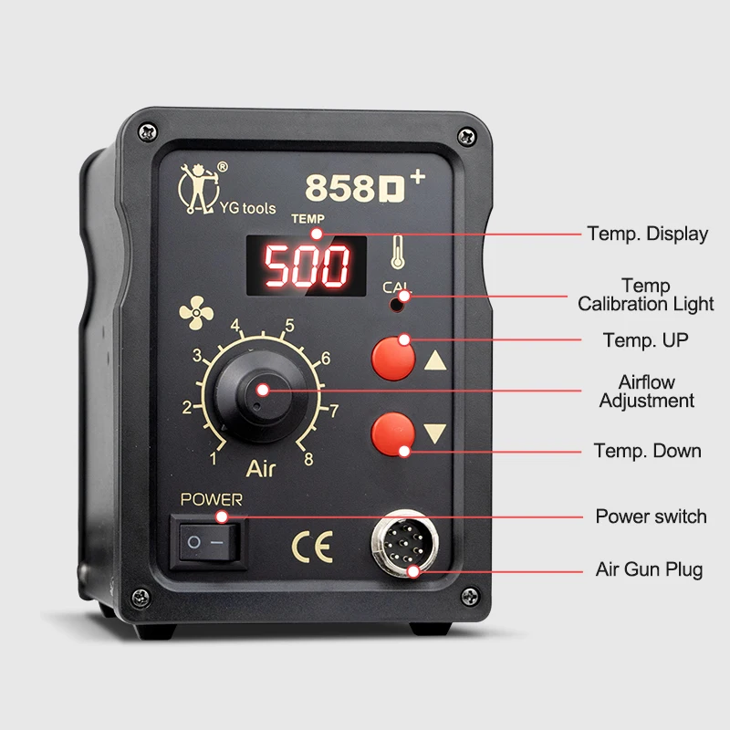 YGTOOLS 858D Digital Hot Air Gun SMD Rework Station BGA Soldering Station For IC SMT Mobile Repair 3