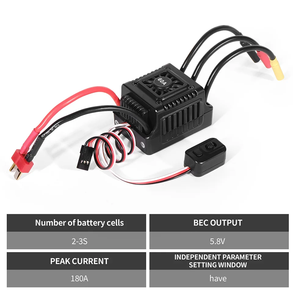 Contrôleur De Vitesse ESC 23S 60A étanche - Pour Voiture RC 1/10, Sortie BEC 5V/2A, Haute Performance Brushless