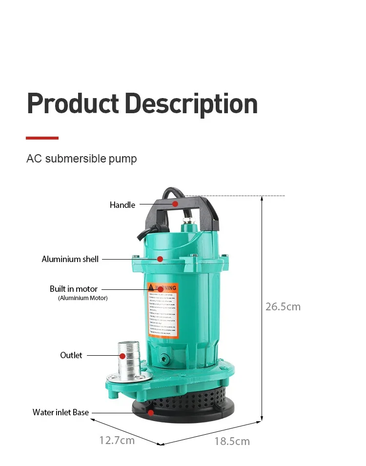 Mini Submersible Water Pump 220V 50Hz Aluminum Housing High Flow 3m³/h 10m Head