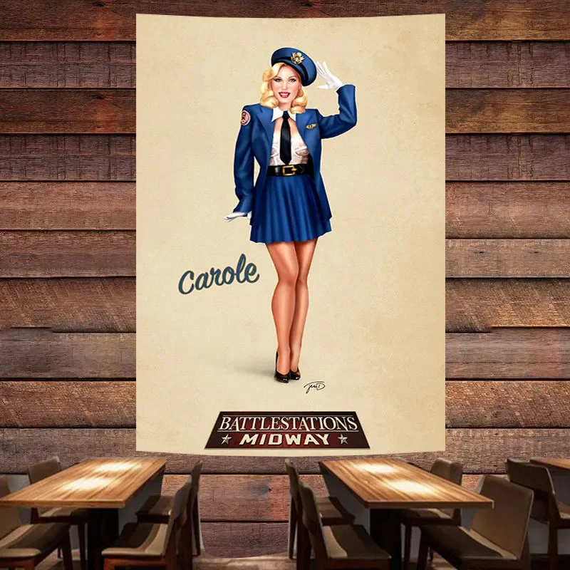 

Плакат для женского офицера, баннер, соблазнительный художественный флаг, настенная живопись, гобелен, бар, кафе, паб, мужская пещера, Настенный декор, наклейка