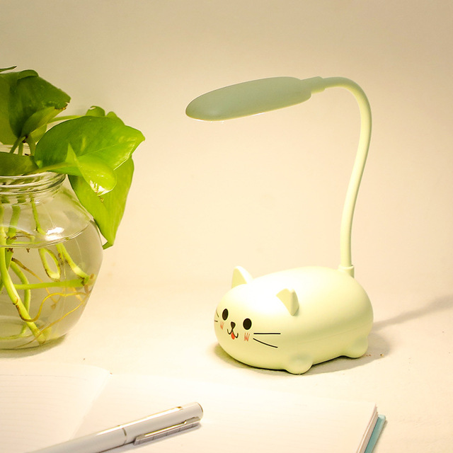 Cute Pet Animal Cat USB Recharge Battery Led Table Night Light Child Eye Protection Warm White Desk Lamp For Reading