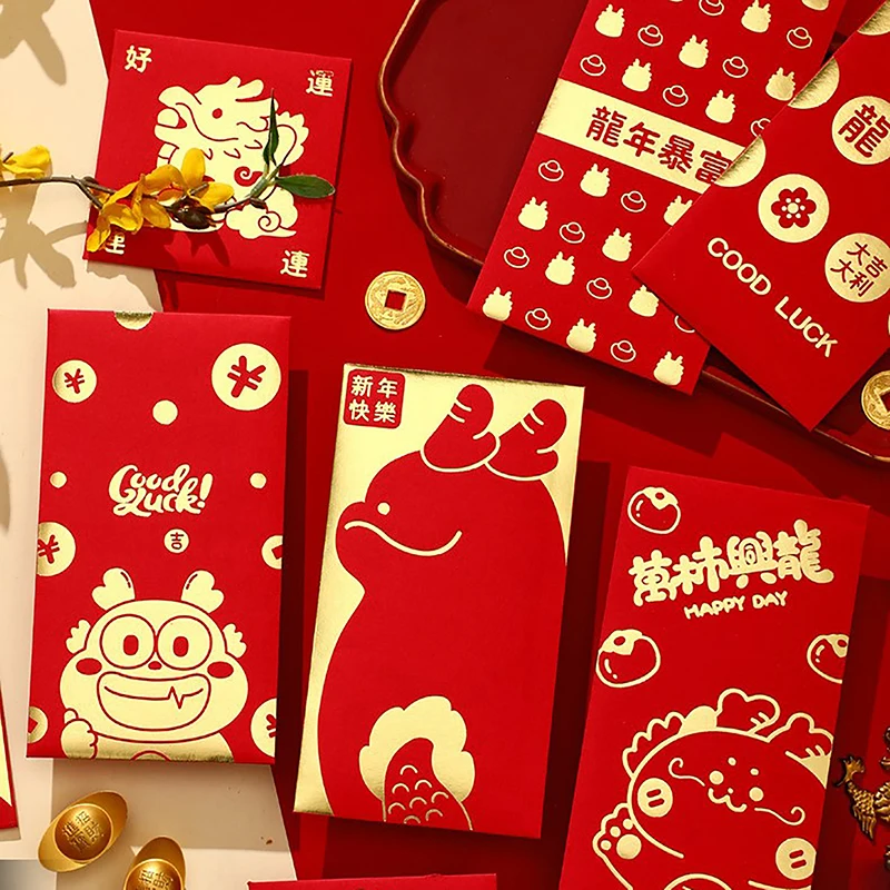 

6PCS Cute Dragon Year Hongbao Red Envelopes 2024 Chinese New Year Spring Festival Red Packet Lucky Money Packet For Gift Bag Use