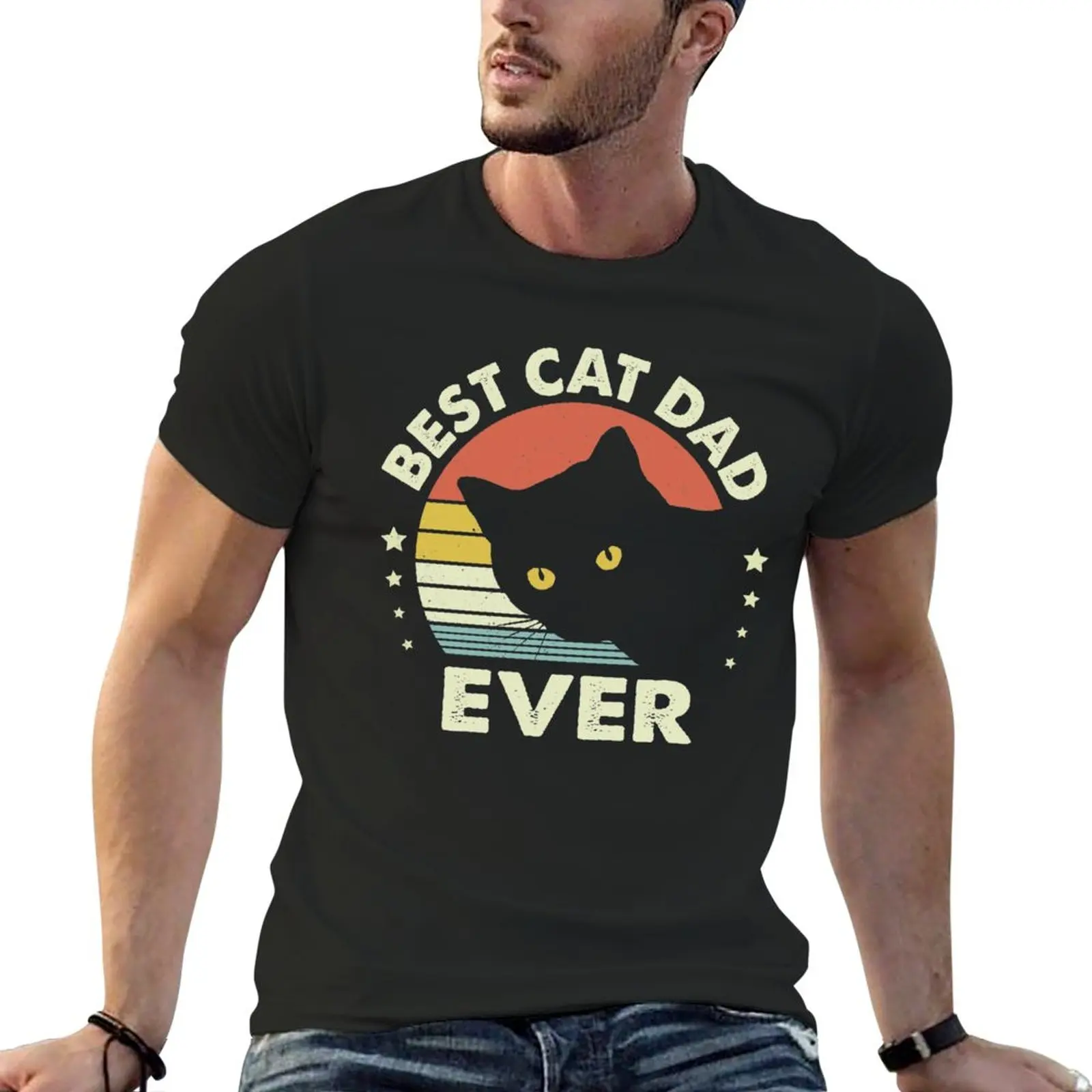 

Vintage Best Black Cat Dad Ever T-Shirt Short t-shirt Oversized t-shirt plus size tops slim fit t shirts for men