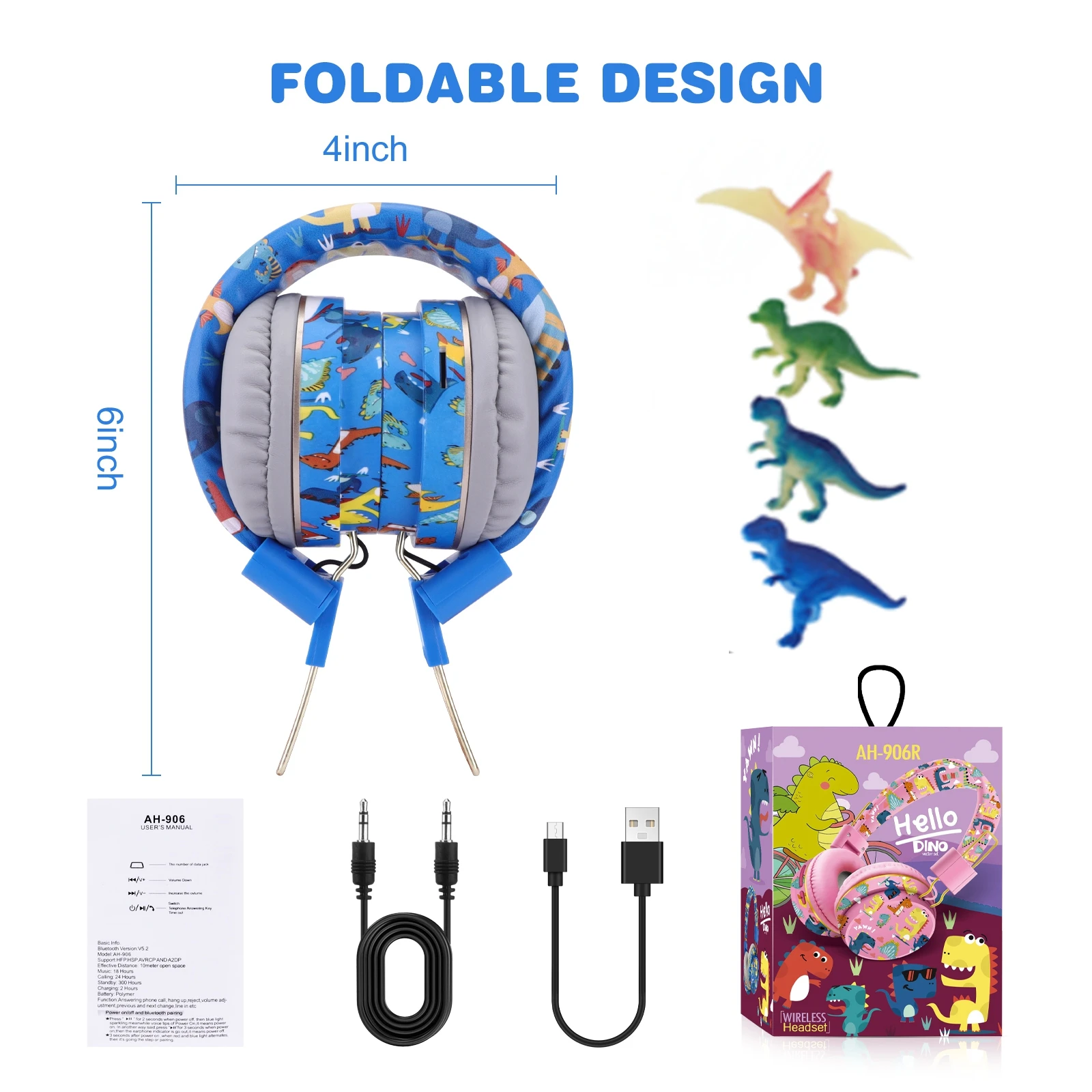 MyGiftHome Dinosaur Kids Headphones Wirless Bluetooth Headset