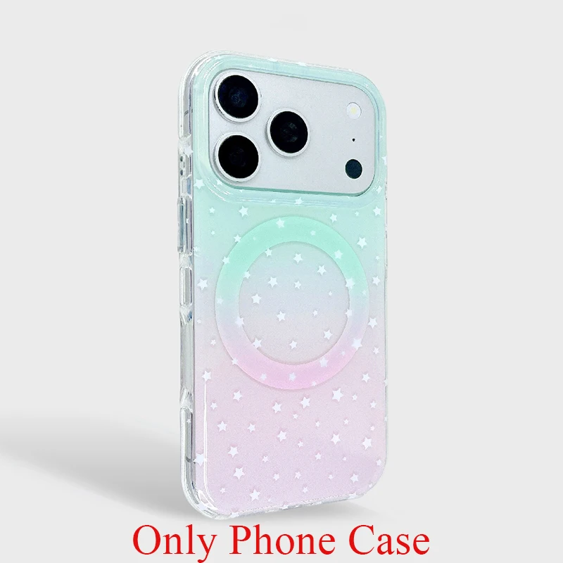 Stylish Strawberry Grip Tok Stand with Gradient Stars and Magnetic Wireless Charging Cover