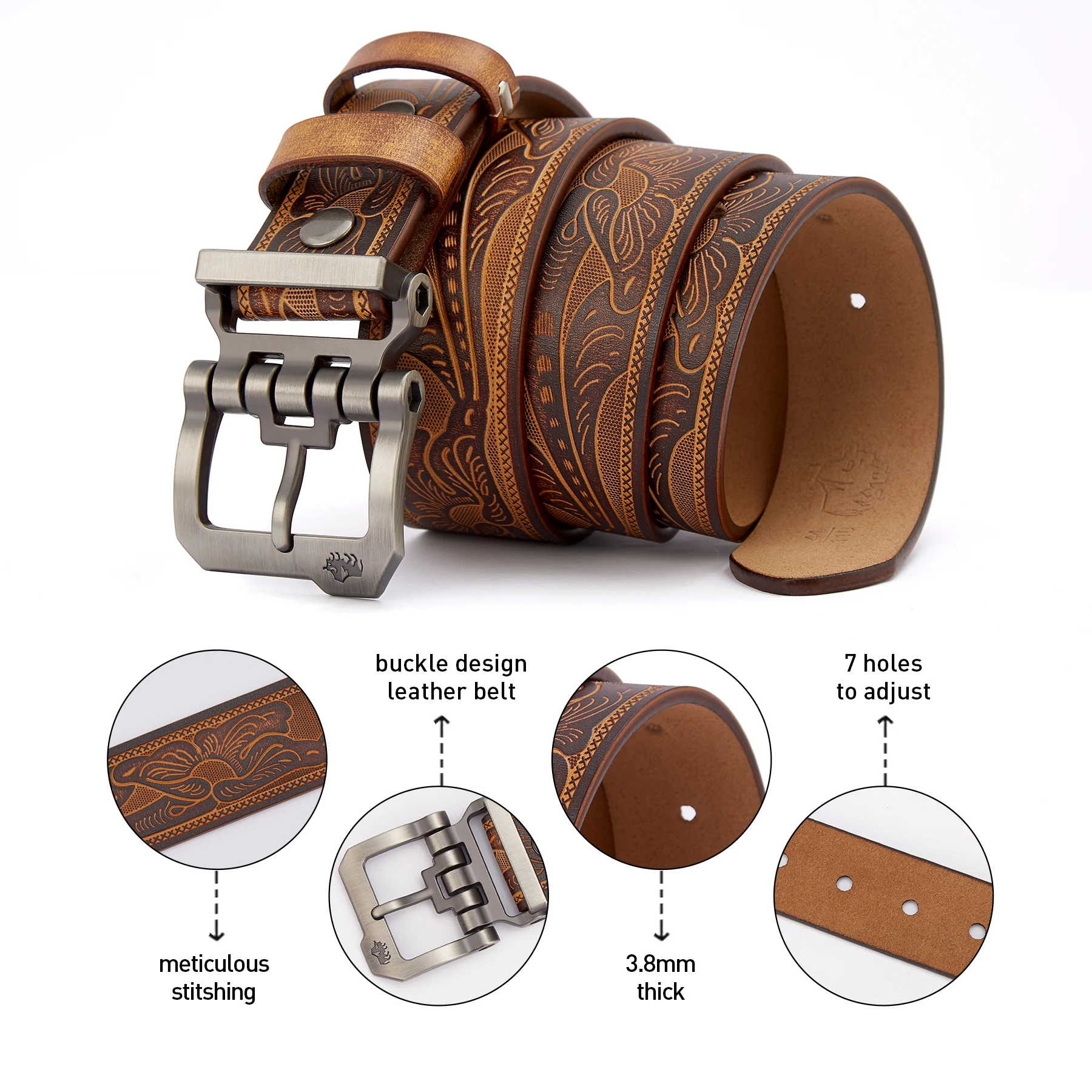 Genuine Leather Men's Vintage Belt with Luxury Pin Buckle