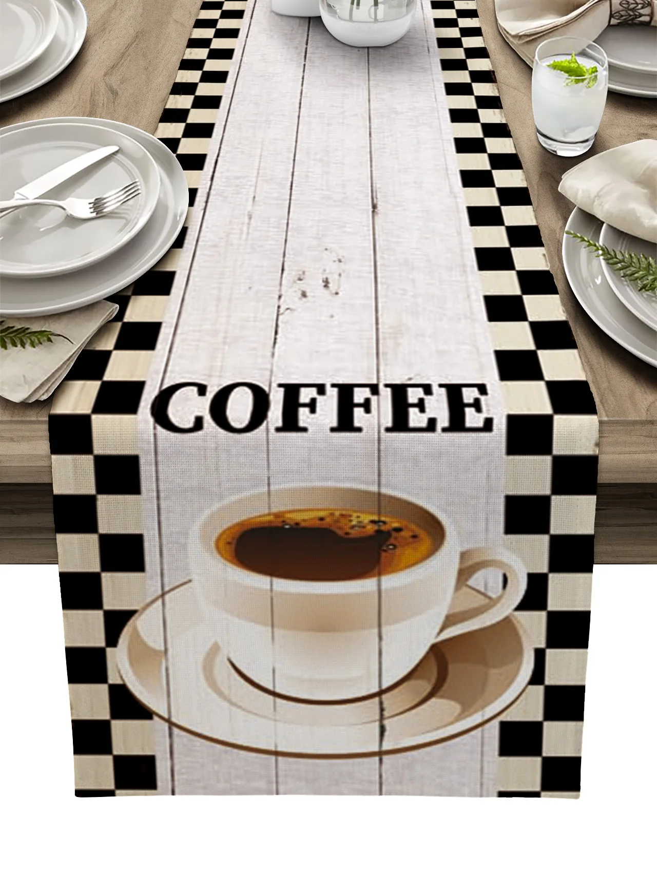 

Кофейный Ретро клетчатый льняной стол с отделкой под дерево