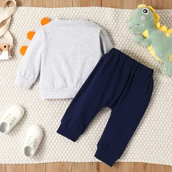 2Pcs Infant Baby Boys Clothes Sets Cartoon Dinosaur Print Long Sleeve Pullovers+Pants Sets Two Piece Outfits 3 6 12 24 Months 2
