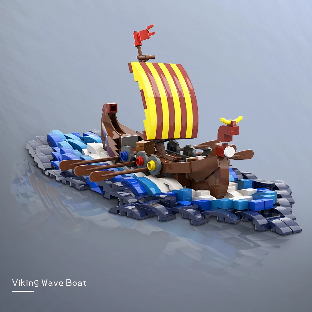 Moc Viking Wave Boat Pirate Dragon Ship Bricks Medievali Military Wars Boat Barca A Vela Modello Building Block Giocattolo Per Bambini Regalo Di Compl