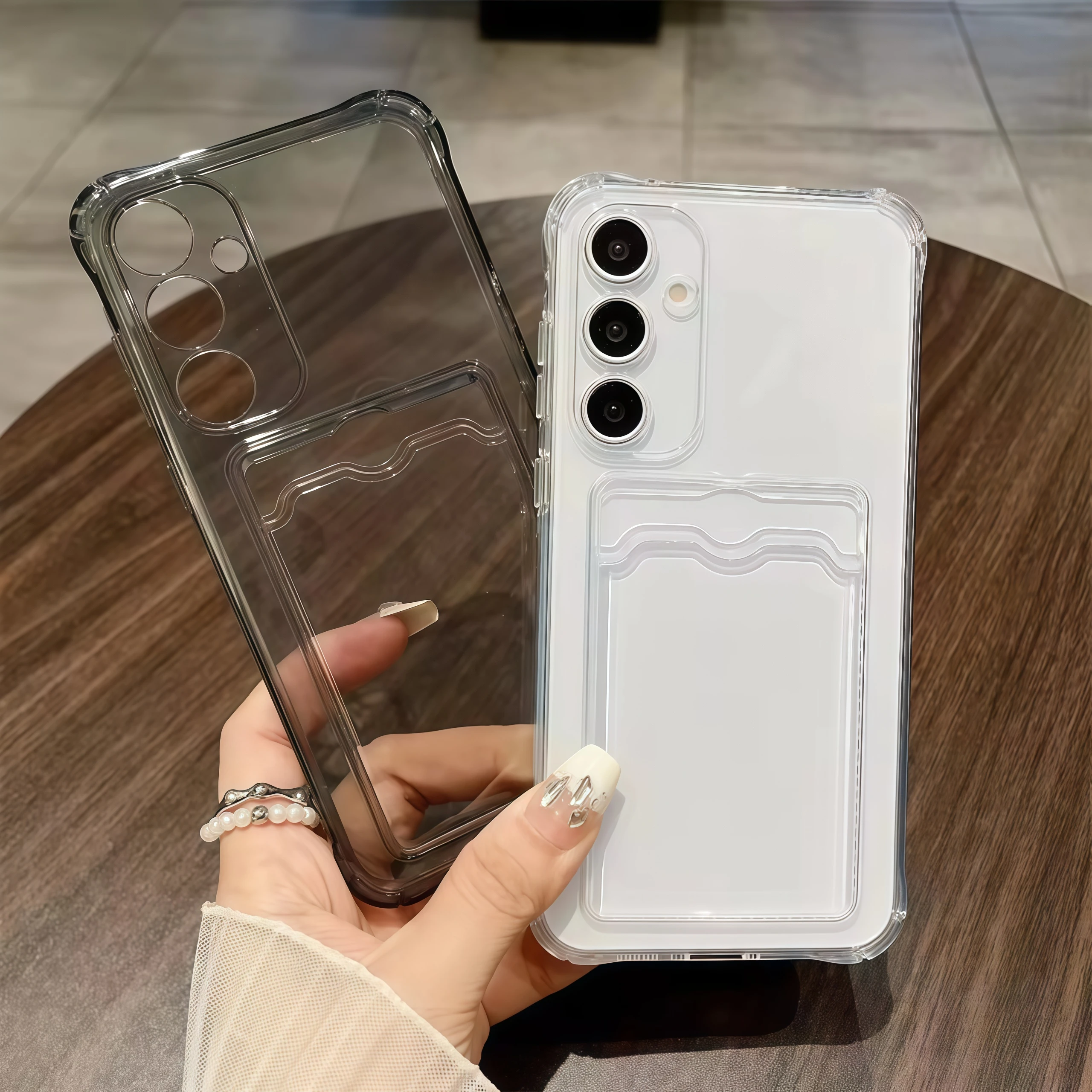 Durable Transparent Card Holder Phone Case with Soft Cover