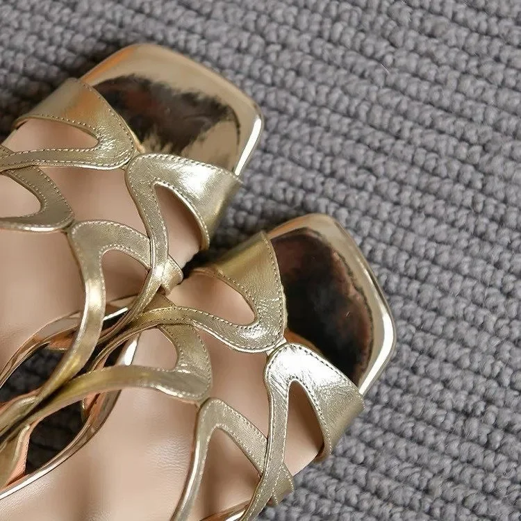 Women Slingback Sandals Women High Heels Shoes Women Dress Shoes New Cross Hollow Slingbacks Shoes Woman Peep Toe Sandals Women's Summer Black Thin High Heels Gold Heeled Roman Sandalias
