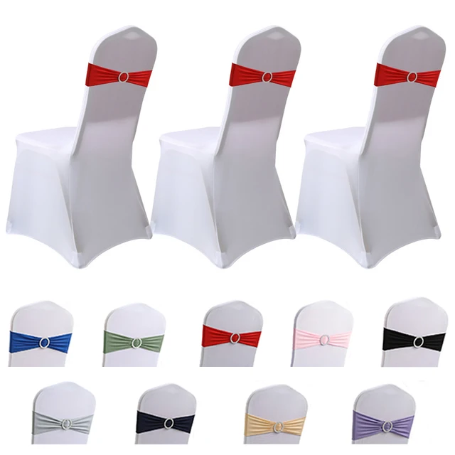 10pcs Stretch Chair Sashes Wedding Decoration Buckle Elastic Band Knot Chair Back Cover Marriage Hotel Home Seat Ribbon Decors