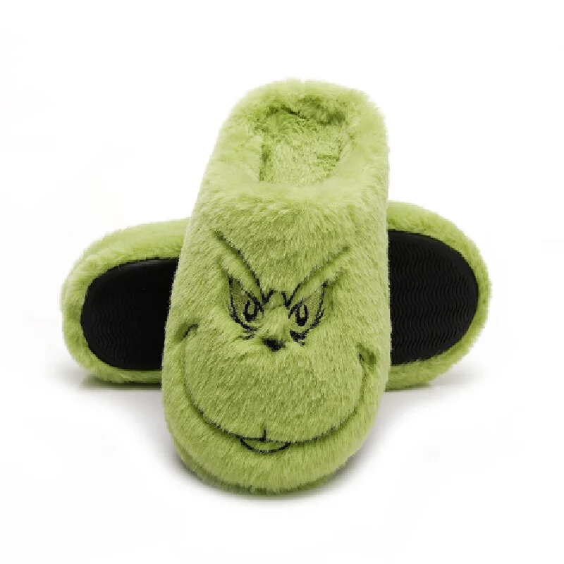Christmas bestsellers Green furry monster slippers autumn and winter home slippers men's and women's soft-soled furry shoes Gift 4