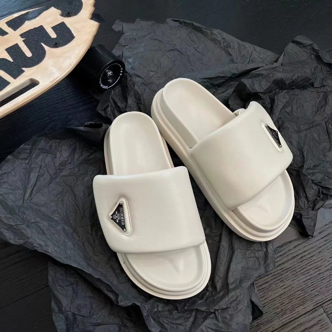 Women's Slippers Summer 2023 New Metal Letter Mosch Versatile Fashion Flat  Sandals Beach Slippers