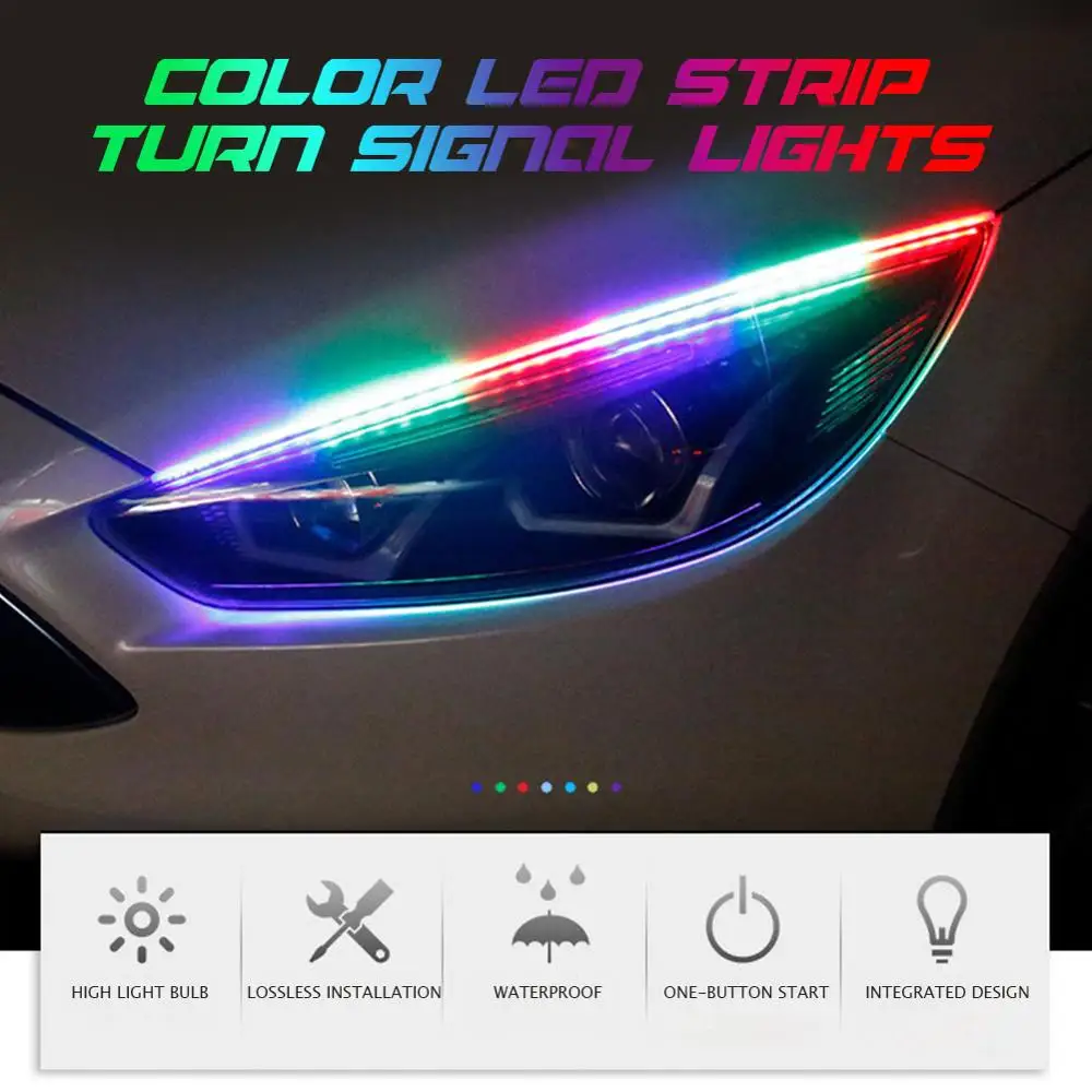 2pcs Sequential Flowing Rgb Daytime Running Light Drl Multi Color Led