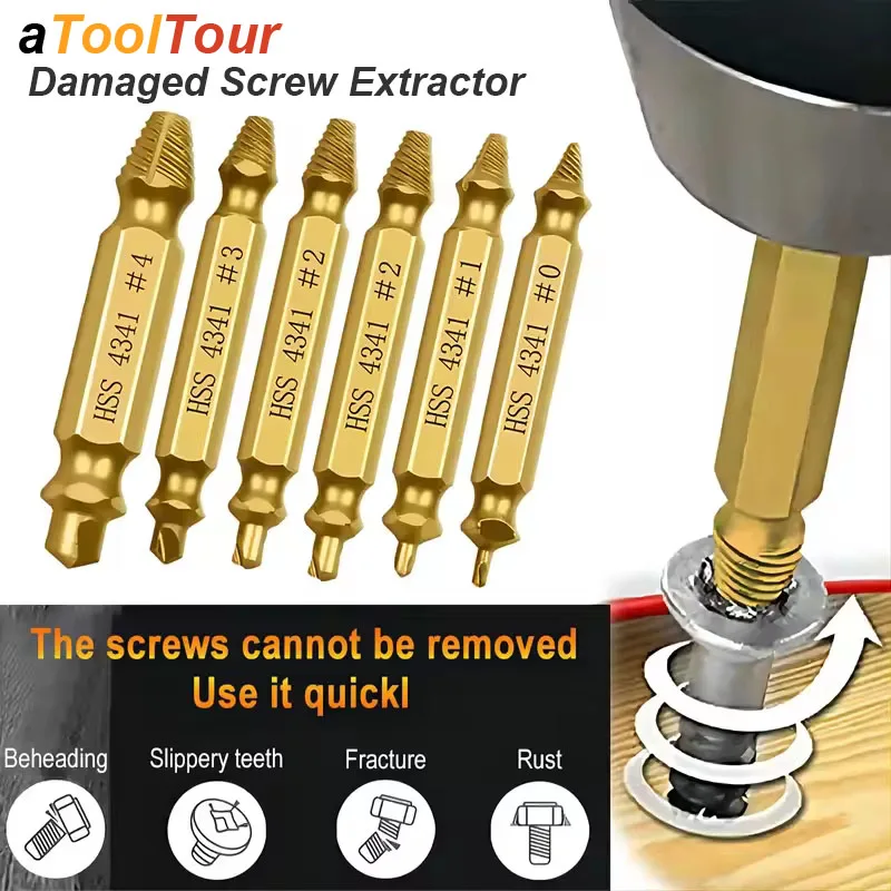 Damaged Screw Extractor Broken Bolt Stripped Set Double Head Tool Easy ...