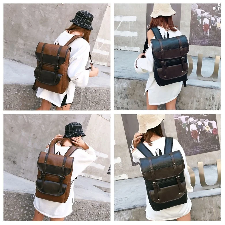 Men Backpack Bag Fashion Knapsack Casual PU Leather Travel Backpack