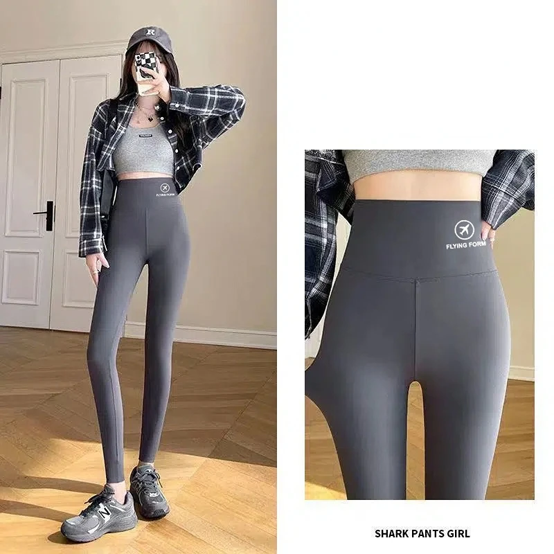 Women Sex Sharkskin Leggings Lamb Fleece Booty Lifting Leggings Tight-Fitting Pants Sports Fitness Slim High Waist Winter Pants