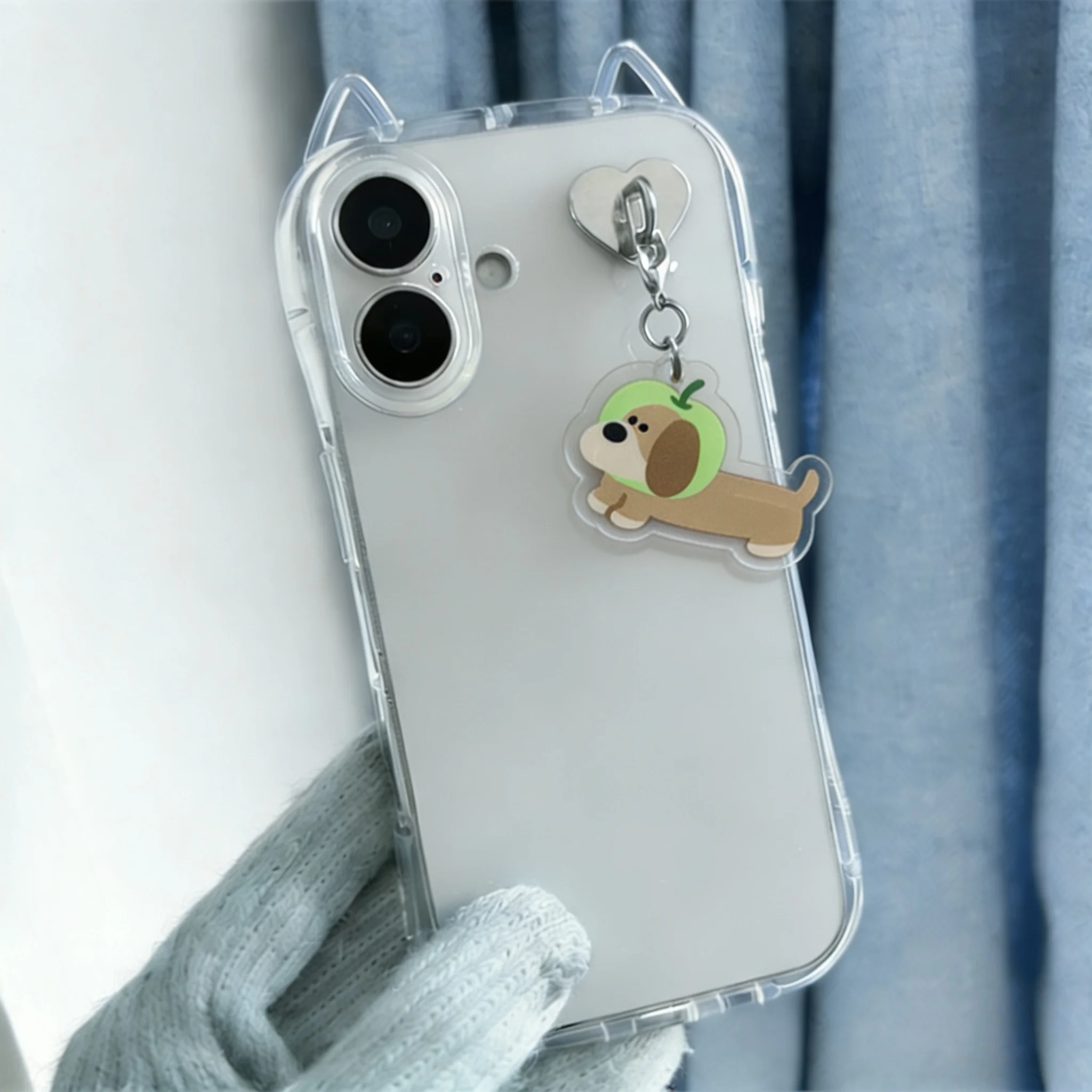 Adorable Black Cat 3D Ears Phone Case with Key Chain Pendant