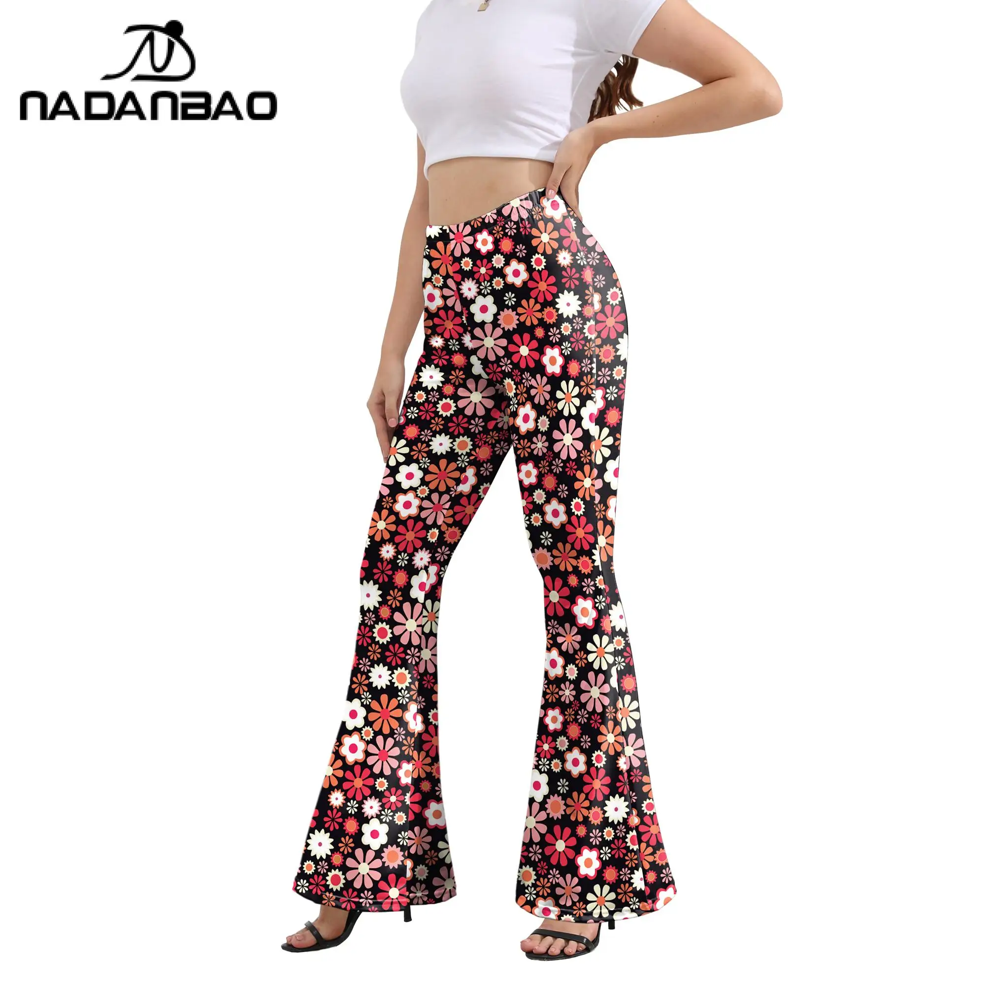 

Женские широкие свободные брюки-багги Nadanbao, прямые повседневные брюки-клеш в стиле хиппи с высокой талией и принтом маргариток, уличная одежда Y2K