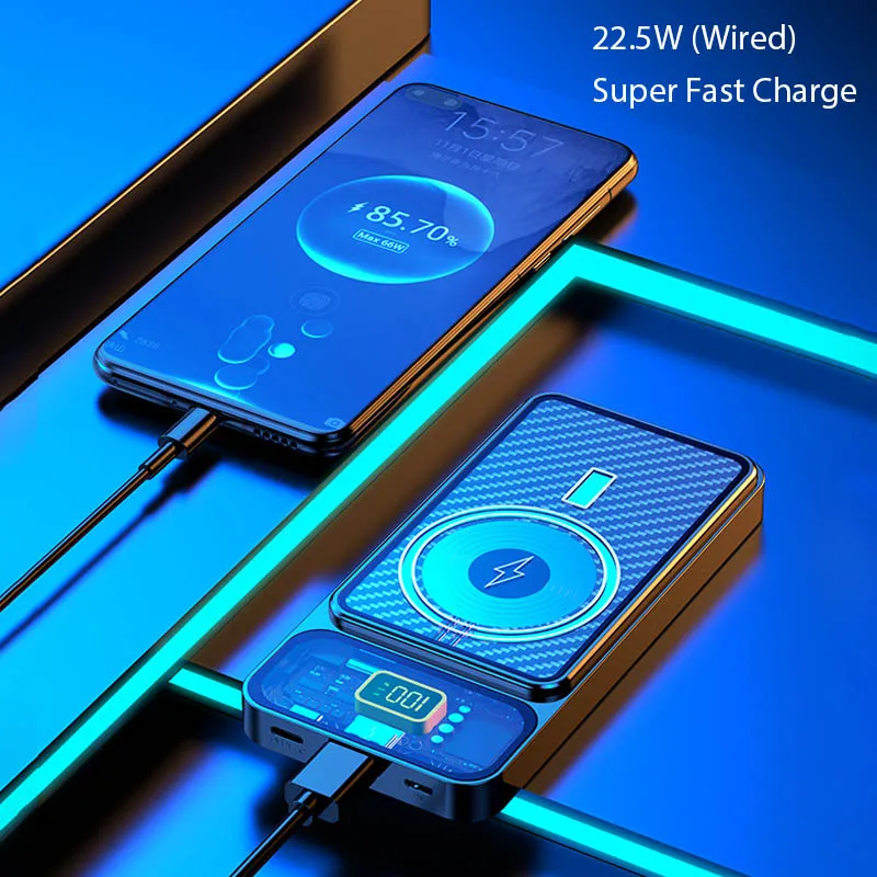 Transparent Power Bank 15W Wireless Fast Charger Magnetic Powerbank 10000mAh Portable External Battery For iPhone Xiaomi Samsung