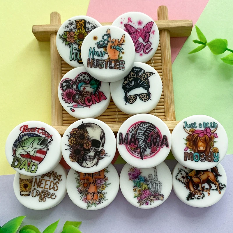 쥬얼리 제작용 실리콘 비즈, 컬러 인쇄 비즈, DIY 젖꼭지 체인, 쥬얼리 비즈 액세서리, 10 개
