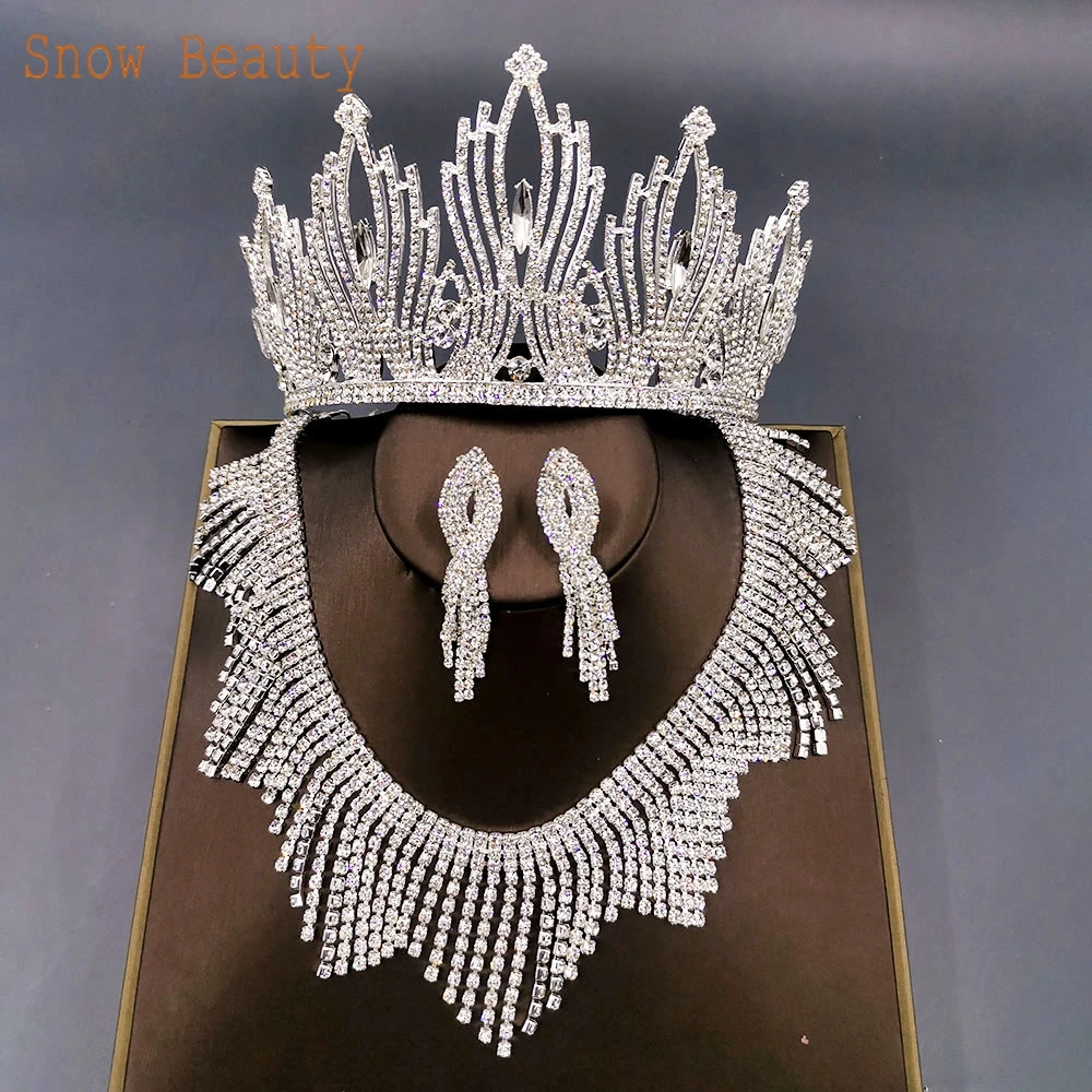 Jewelry Set Bridal Headwear A46 Wedding Crown Earring Necklace Set Birthday Party Tiaras Premium Headwear Princess Headdress Rhinestone Headpiece