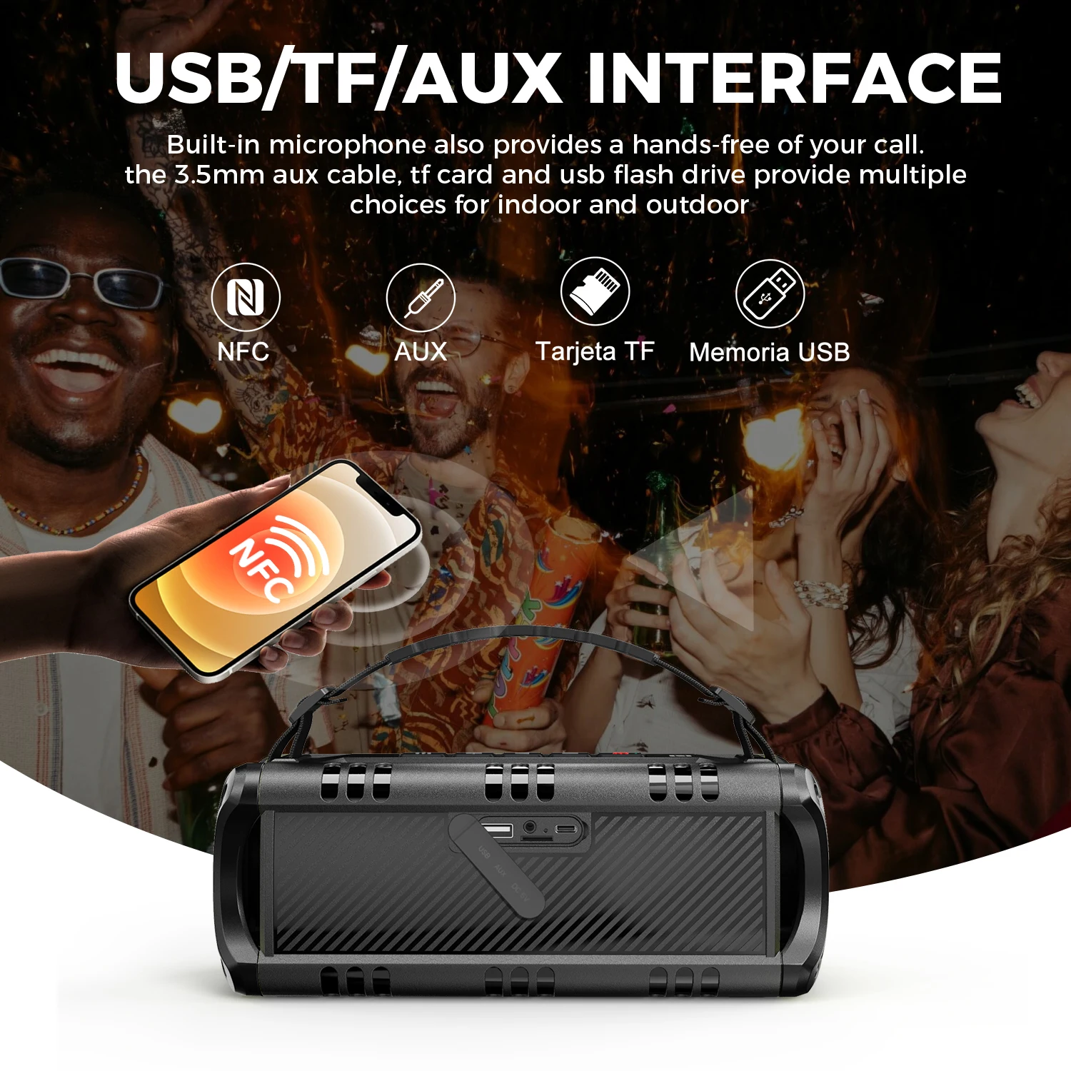 W-KING Tragbarer Bluetooth-Lautsprecher mit Stereo-Sound, Bluetooth 5, Bassup, IPX6 wasserdicht, kabellos, Lautsprecher für Zuhause, im Freien – Detail 6
