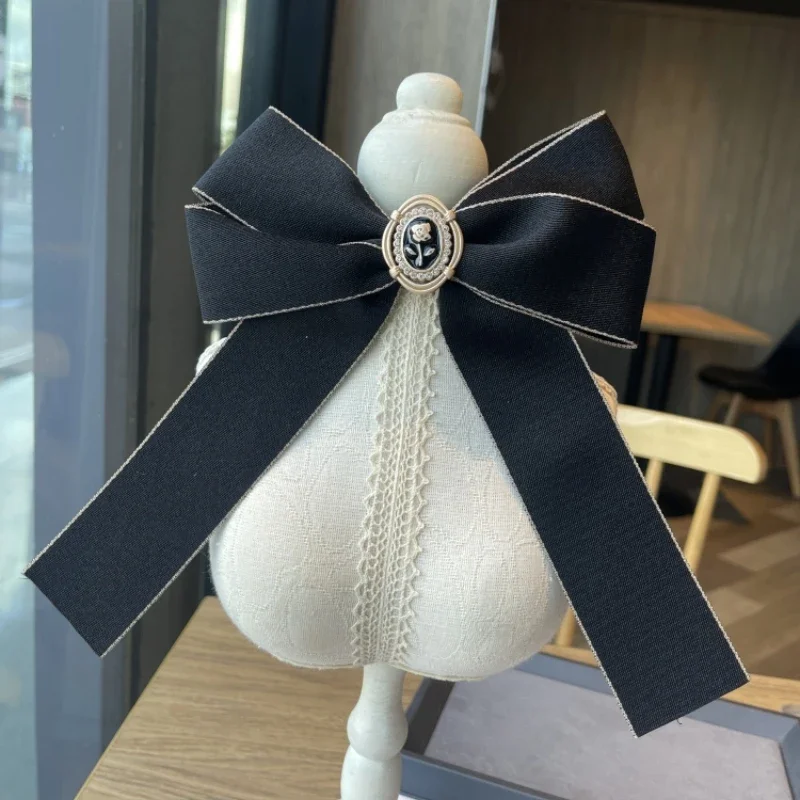 여성용 레트로 원단 활 타이 크리스탈 진주 꽃 브로치, 대학 스타일 셔츠 칼라 핀 넥타이, 한국 패션 주얼리 선물