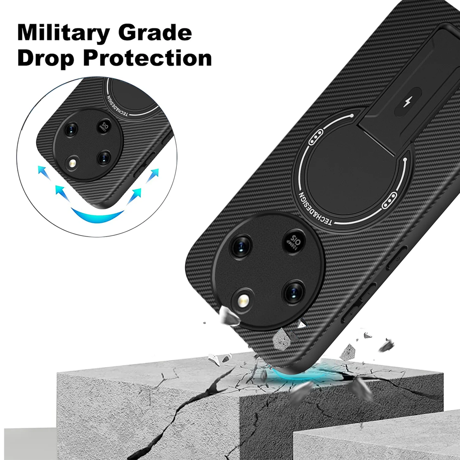 Magnetic Carbon Fiber Textured Phone Holder Case with Enhanced Grip