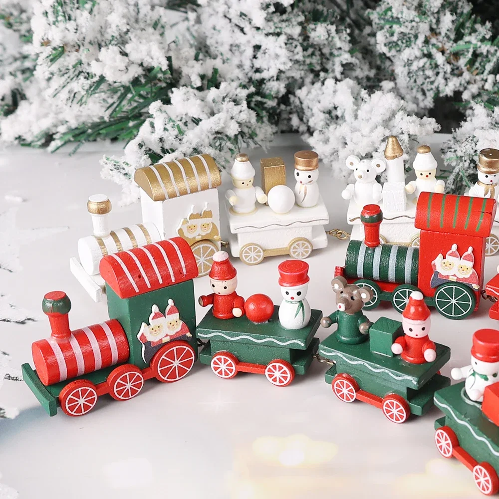 WRISTBIQUE 1 Set Wooden Christmas Train Toy Ornament Home Decoration Green Color 11.6x2x1in For Children