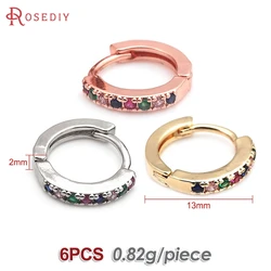 Elegant Zircon - Embellished 18K Gold Color Brass Loop Earring Hooks - Rose Gold Color (13MM 6PCS)