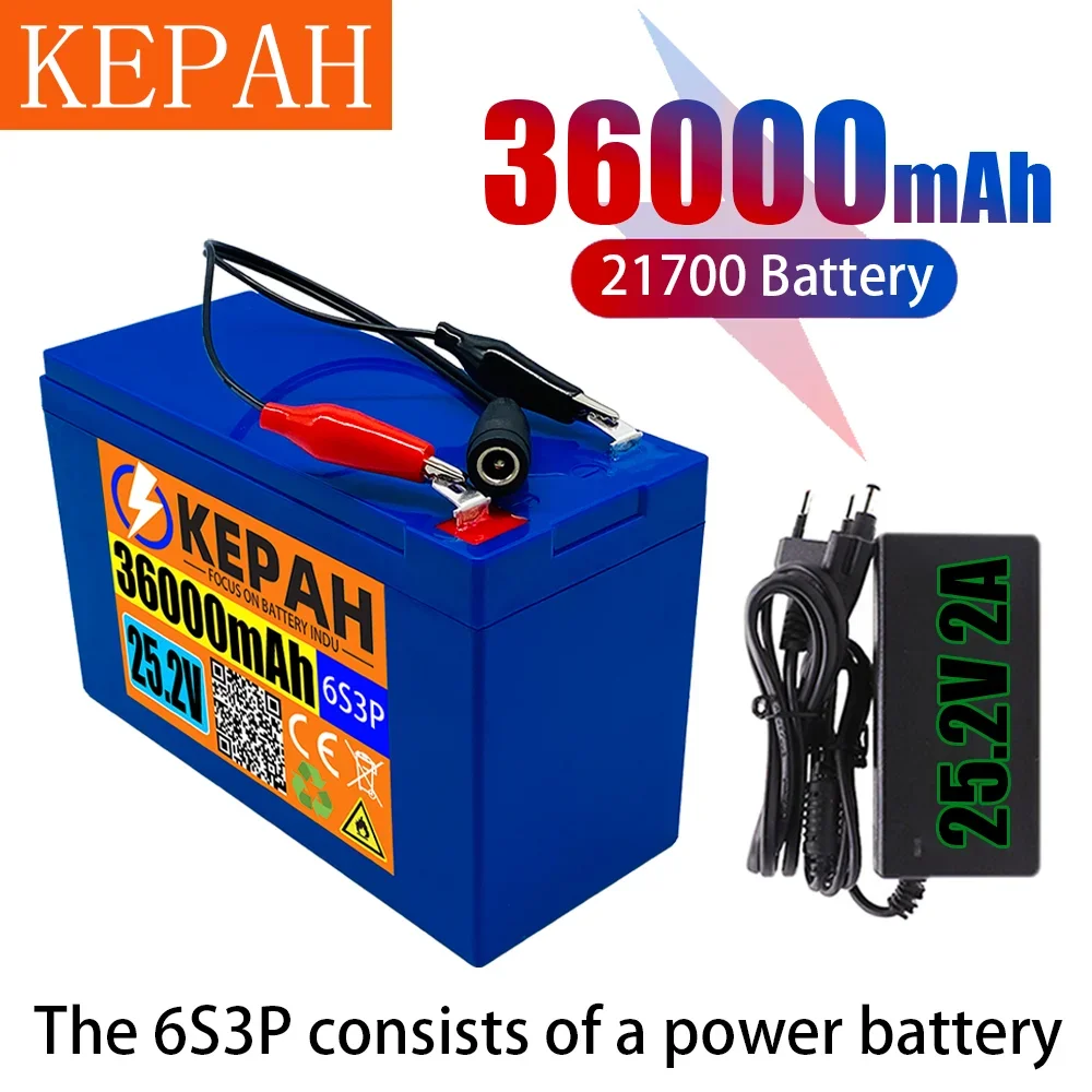 

Durable 24V 36Ah 6S3P 21700 Battery Lithium Battery 25.2V 36000mAh+Charger,for Lithium-ion Electric Bicycle