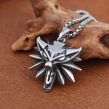 Stainless Steel Wizard 3 Wolf Head Pendant Retro Style Geralt of Rivia Men's Necklace Popular Medieval Witcher Jewelry Wholesale 1