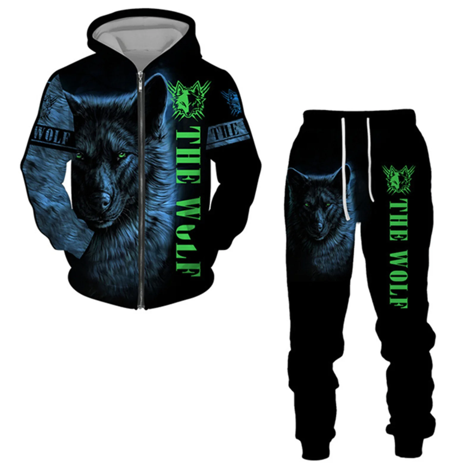 

Spring and Autumn Fashion Long Sleeve Sweatshirt Pants Two Piece Creative Tiger Series 3D Digital Printing Sports Cardigan Set