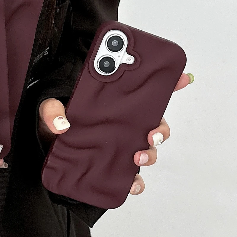 Elegant Wine Red 3D Water Ripples Phone Case - Soft Silicone Back Cover