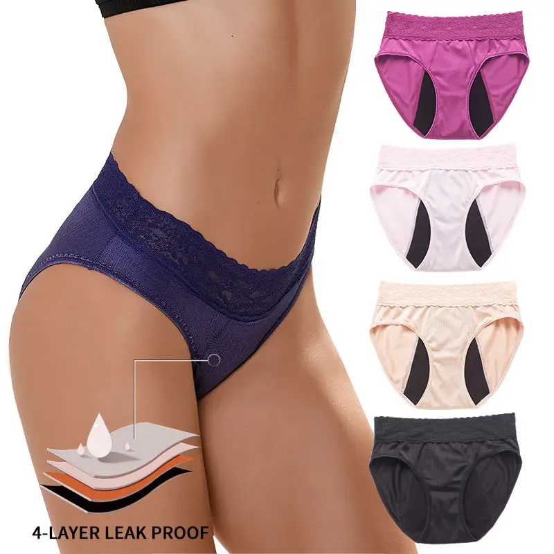 

Leakproof Menstrual Period Panties 4-Layer Fast Absorbent Underwear Sexy Lace Women Menstrual Brief Lingerie Culotte Menstruelle