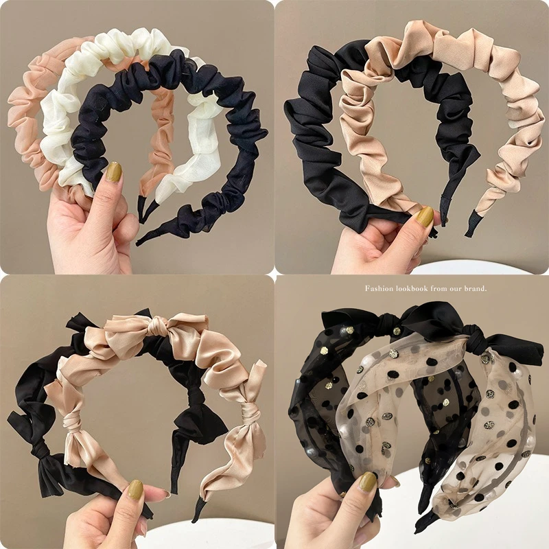 Korean Hairbands For Woman Hair Accessories Candy Color Pleated Bowknot Headband Women Girls