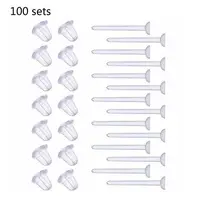 Earring Backs & Plastic Earring Post  Total 100 Sets Transparent Earrings Pin F19D 1