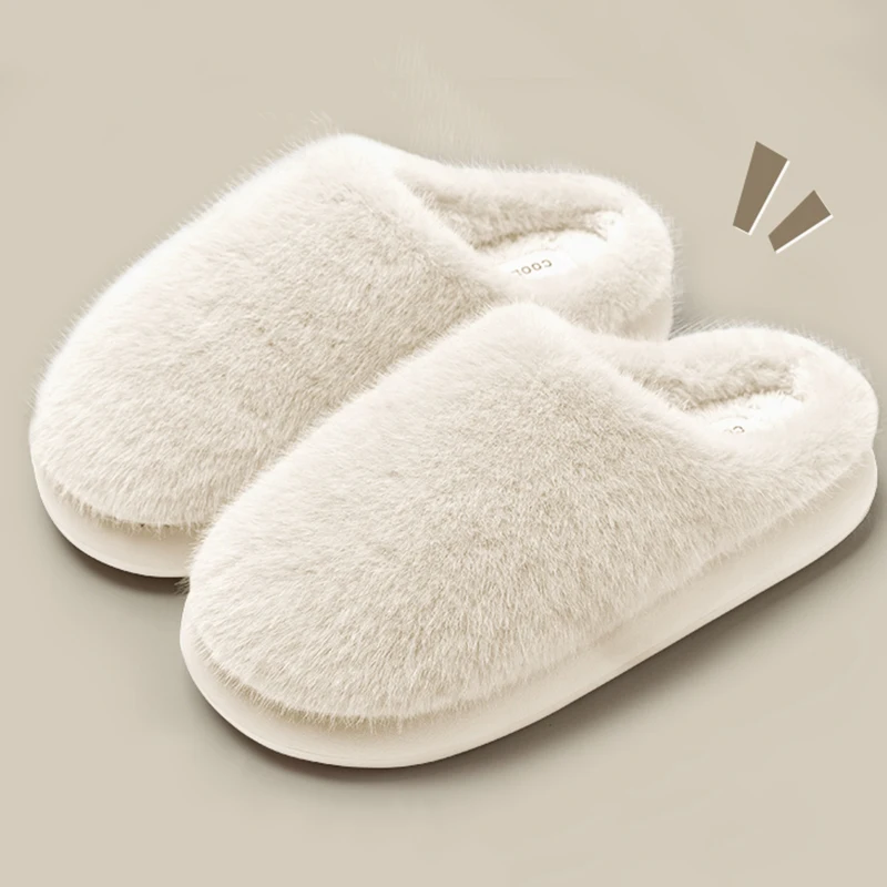 Winter Indoor Thick Soel Fluffy Slippers Women Lightweight Non Slip Platform Home Slides Woman Soft Sole Faux Fur Cloud Slippers