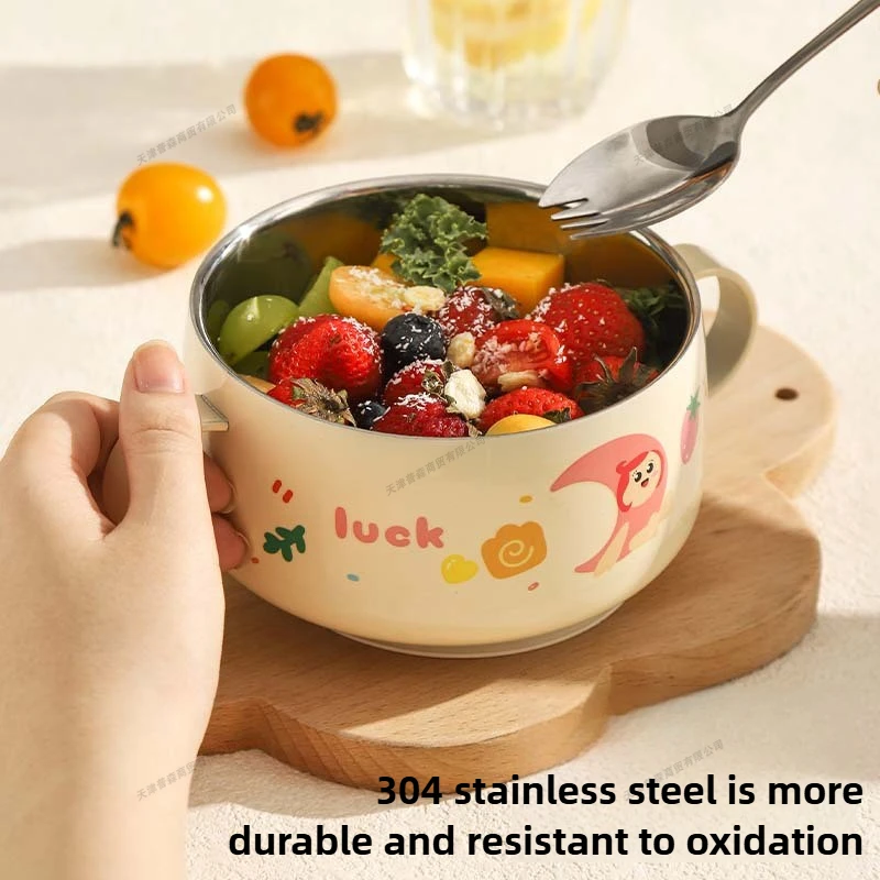 304 Stainless Steel Baby Bowl with Lid Double Handle Kids Feeding Bowl Anti-Scald Toddler Tableware Food Soup Bowl for Infants
